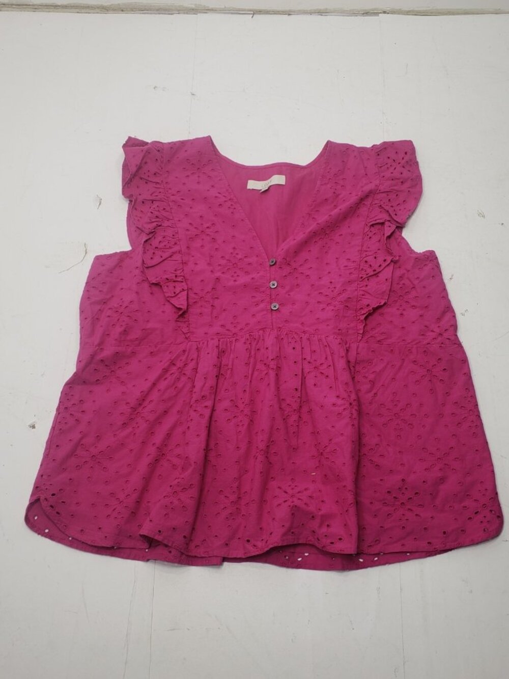 Loft Pink Fuchsia V Neck Blouse Size XL 100% Cotton RN 140923 Pre Owned